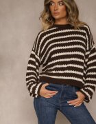 jumelle Pulover Maro închis Oversizowy în dungi din tricot cu lână și viscoză Aventole