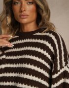 jumelle Pulover Maro închis Oversizowy în dungi din tricot cu lână și viscoză Aventole