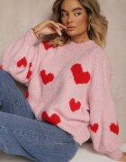 jumelle Pulover Roz cu vâscoză și lână Decorat cu inimi Lisariona