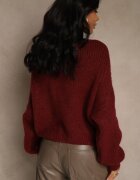 jumelle Pulover Supradimensionat Bordeaux cu adaos de lână Decorat cu un nod Lawedana