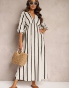 jumelle Rochie Alb-Negru Din bumbac Cu dungi Croi evazat Legelia