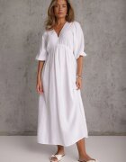 jumelle Rochie albă din bumbac decorată cu șnur și elastic în talie Wlarina