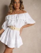 jumelle Rochie albă din bumbac decorată cu volan ajurat Ranisse