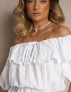 jumelle Rochie albă din bumbac decorată cu volan ajurat Ranisse