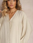 jumelle Rochie Bej în Stil Cămașă Cu Mâneci Bufante și Vâscoză Denisea