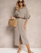 jumelle Rochie Bej închis de muselină din bumbac cu croi cutie Vimaristta