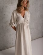 jumelle Rochie Bejă din Bumbac Decorată cu Legătură și Elastic în Talie Wlarina