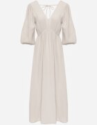 jumelle Rochie Bejă din Bumbac Decorată cu Legătură și Elastic în Talie Wlarina