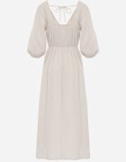 jumelle Rochie Bejă din Bumbac Decorată cu Legătură și Elastic în Talie Wlarina