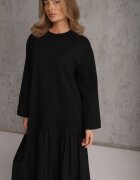 jumelle Rochie boxy din bumbac cu volan la tiv Chalisia Neagră
