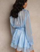 jumelle Rochie Evazată Albastră cu Curea și Legătură Savare