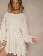 jumelle Rochie Evazată Bej deschis cu elastic în talie și la manșete Tesunela