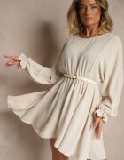 jumelle Rochie Evazată Bej deschis cu elastic în talie și la manșete Tesunela