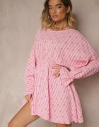 jumelle Rochie Fucsia din Bumbac cu Model de Fundițe și Dungi Avelriti
