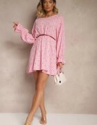 jumelle Rochie Fucsia din Bumbac cu Model de Fundițe și Dungi Avelriti