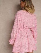 jumelle Rochie Fucsia din Bumbac cu Model de Fundițe și Dungi Avelriti