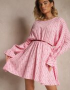 jumelle Rochie Fucsia din Bumbac cu Model de Fundițe și Dungi Avelriti