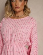 jumelle Rochie Fucsia din Bumbac cu Model de Fundițe și Dungi Avelriti