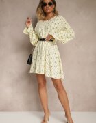 jumelle Rochie Galbenă din Bumbac cu Model de Fundițe și Dungi Avelriti