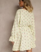 jumelle Rochie Galbenă din Bumbac cu Model de Fundițe și Dungi Avelriti