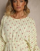 jumelle Rochie Galbenă din Bumbac cu Model de Fundițe și Dungi Avelriti