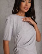 jumelle Rochie încrețită din bumbac cu croială de T-shirt și umeri supradimensionați Pelasea Gri