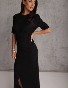 jumelle Rochie încrețită din bumbac cu croială de T-shirt și umeri supradimensionați Pelasea Neagră