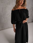 jumelle Rochie neagră de muselină de bumbac legată la decolteu cu curea și elastic în talie Tasda