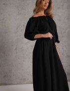 jumelle Rochie neagră de muselină de bumbac legată la decolteu cu curea și elastic în talie Tasda
