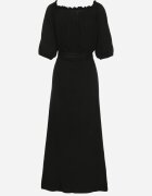 jumelle Rochie neagră de muselină de bumbac legată la decolteu cu curea și elastic în talie Tasda
