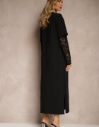 jumelle Rochie neagră din bumbac cu croială tip tricou cu dantelă și șlițuri Tanisla