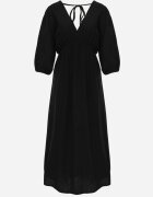 jumelle Rochie Neagră din Bumbac Decorată cu Legătură și Elastic în Talie Wlarina