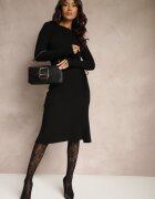 jumelle Rochie Neagră Rebrată Tip Pulover din viscoză și șnur pe laterală Agranea