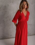 jumelle Rochie Roșie din Bumbac Decorată cu Legătură și Elastic în Talie Wlarina