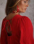 jumelle Rochie Roșie din Bumbac Decorată cu Legătură și Elastic în Talie Wlarina