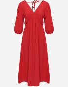 jumelle Rochie Roșie din Bumbac Decorată cu Legătură și Elastic în Talie Wlarina
