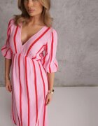 jumelle Rochie Roz-Portocalie Din Bumbac Cu Dungi Croi Evazat Legelia