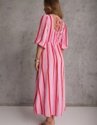 jumelle Rochie Roz-Portocalie Din Bumbac Cu Dungi Croi Evazat Legelia