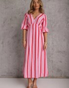 jumelle Rochie Roz-Portocalie Din Bumbac Cu Dungi Croi Evazat Legelia
