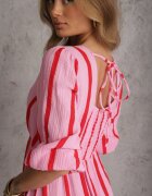 jumelle Rochie Roz-Portocalie Din Bumbac Cu Dungi Croi Evazat Legelia