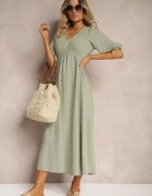 jumelle Rochie Verde închis din bumbac Decorată cu legătură și cu elastic în talie Wlarina