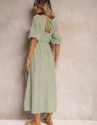 jumelle Rochie Verde închis din bumbac Decorată cu legătură și cu elastic în talie Wlarina