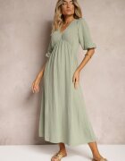 jumelle Rochie Verde închis din bumbac Decorată cu legătură și cu elastic în talie Wlarina