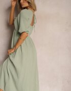jumelle Rochie Verde închis din bumbac Decorată cu legătură și cu elastic în talie Wlarina