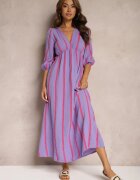jumelle Rochie violet din bumbac cu dungi și croială evazată Legelia