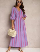 jumelle Rochie violet din bumbac cu dungi și croială evazată Legelia