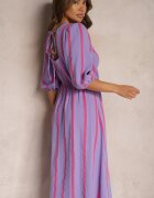 jumelle Rochie violet din bumbac cu dungi și croială evazată Legelia