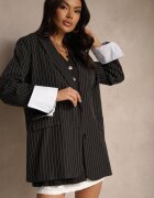 jumelle Sacou Negru La un rând de nasturi Croială boxy Cu dungi verticale Eonevia
