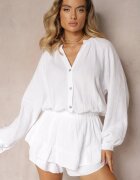 jumelle Salopetă Albă din Bumbac cu Fustă-Pantaloni scurți și Nasturi și Elastic în Talie Vimatthea