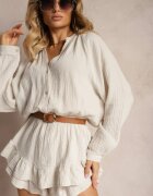 jumelle Salopetă Bej deschis din Bumbac cu Fustă-Pantaloni scurți și Nasturi și Bandă elastică în Talie Vimatthea